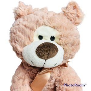 Ganz Hayward Plush Teddy Bear Stuffed Animal Textured Tan Beige Bow H13979 10”